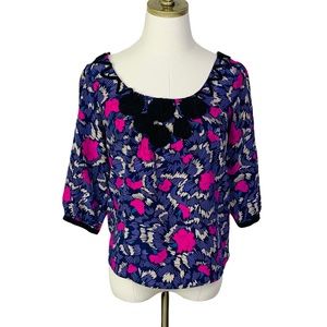 YUMI KIM Purple Floral Silk Blouse XS 2196